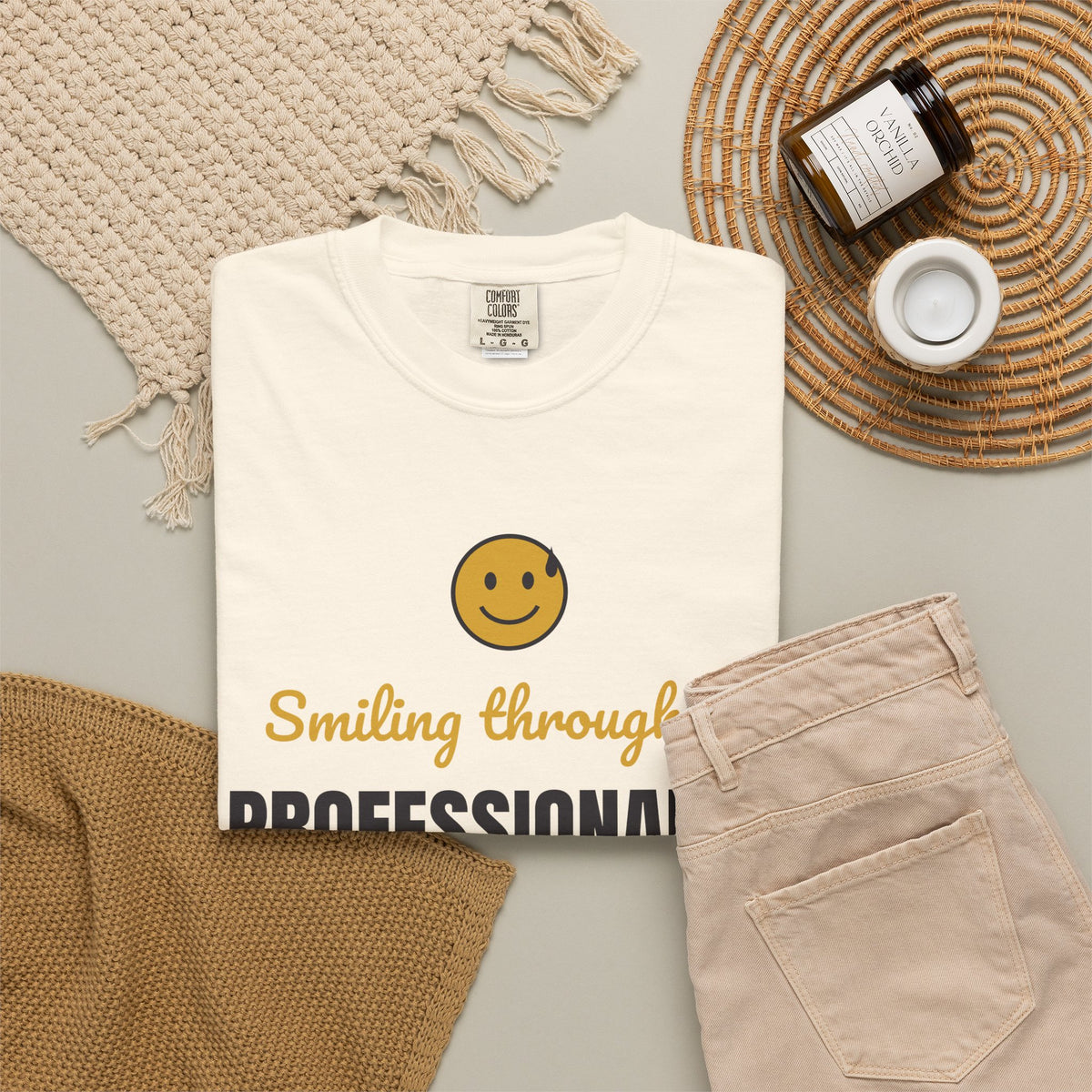 Smiling Through It. Professionally. Tee | Funny Work Burnout Shirt