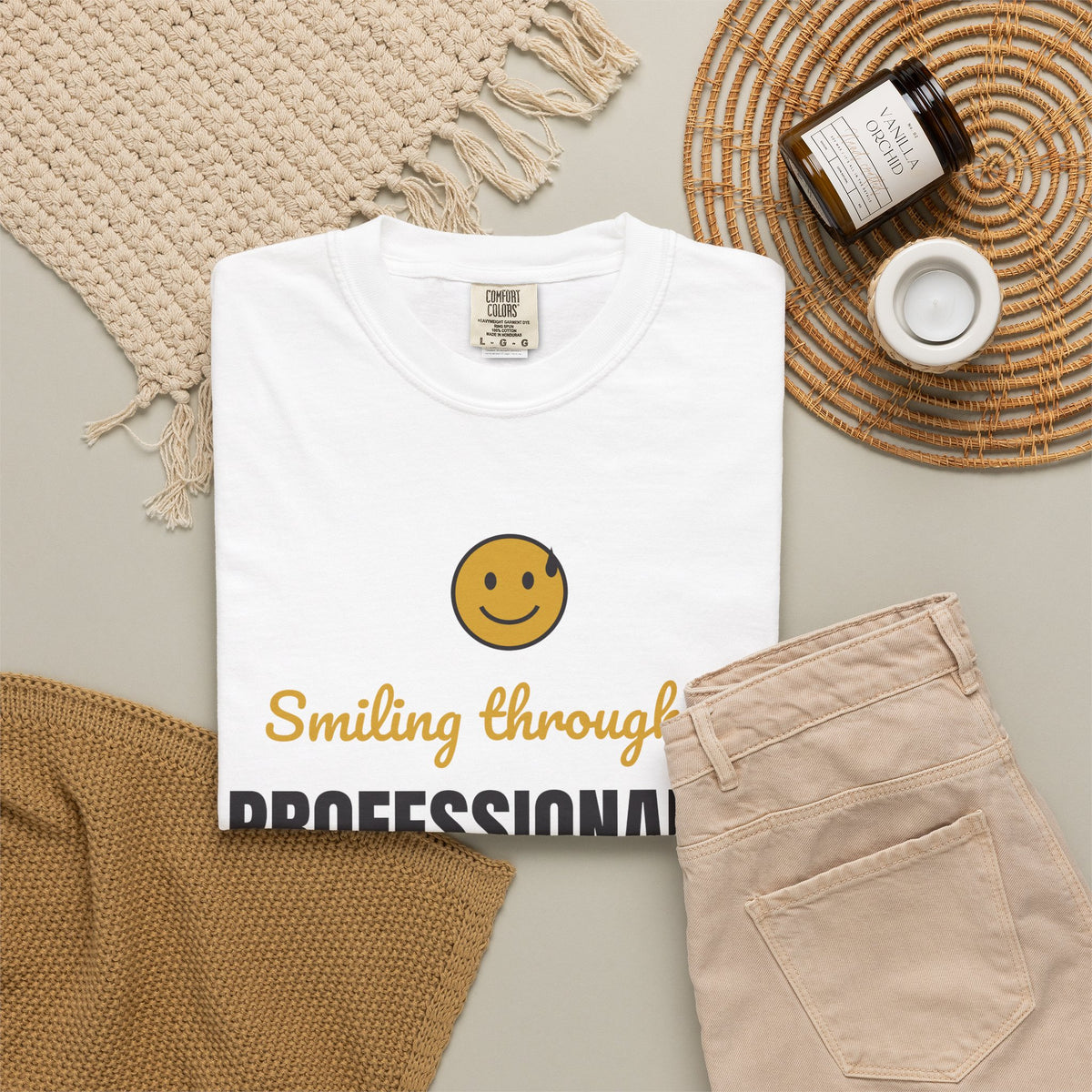 Smiling Through It. Professionally. Tee | Funny Work Burnout Shirt