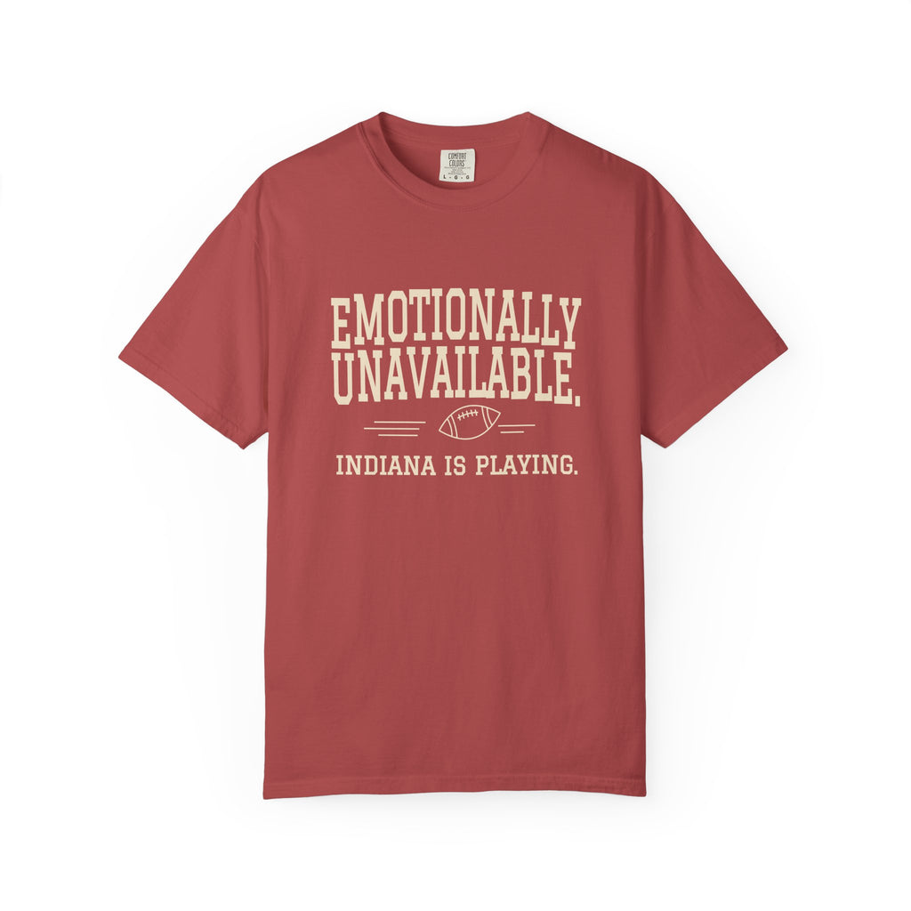 Emotionally Unavailable — Indiana Is Playing — Crimson Fan Tee